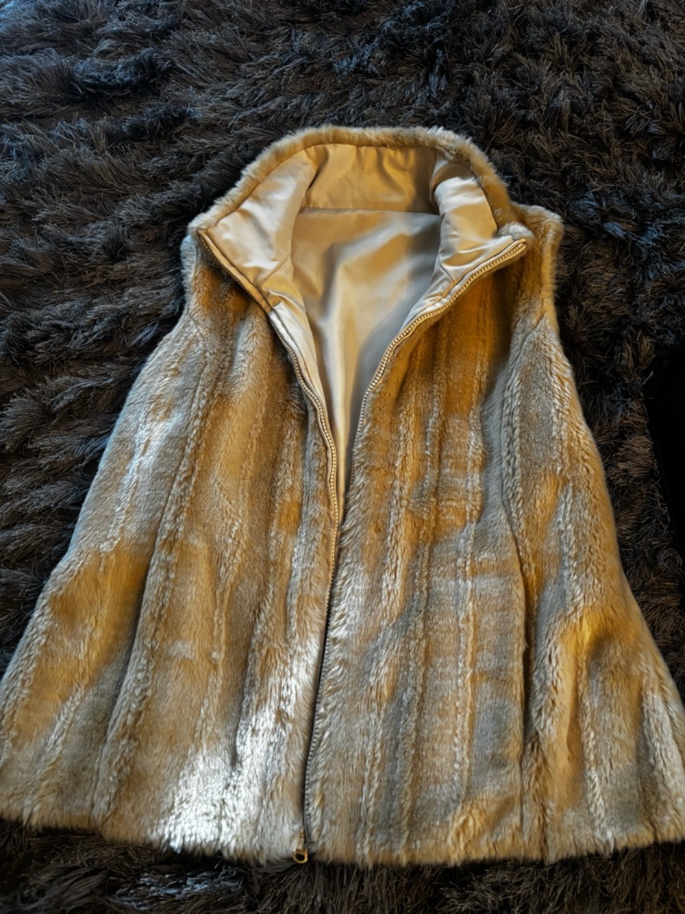 Kristen Blake Light Beige Faux Fur Zip Vest reversable